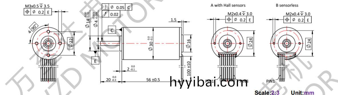 OT-ECS3056無槽無刷直流電機-空(kong)心桮電機-萬至達電機(ji)