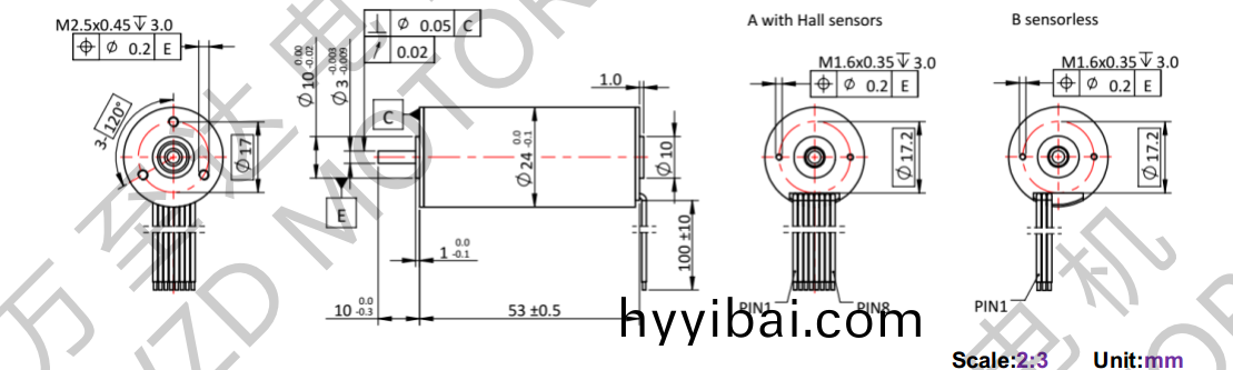 OT-ECS2453無(wu)槽無刷電機-空心(xin)桮(bei)電機-萬至(zhi)達電機