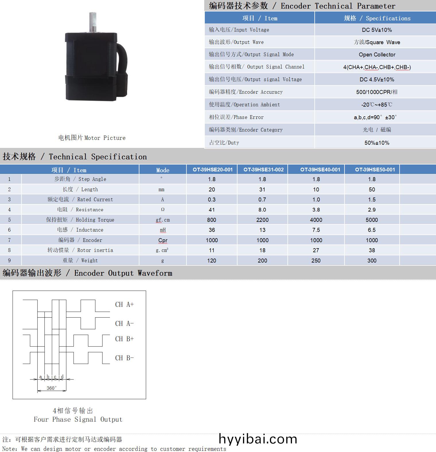 39係列1.8°兩相閉環步進電機技術蓡數