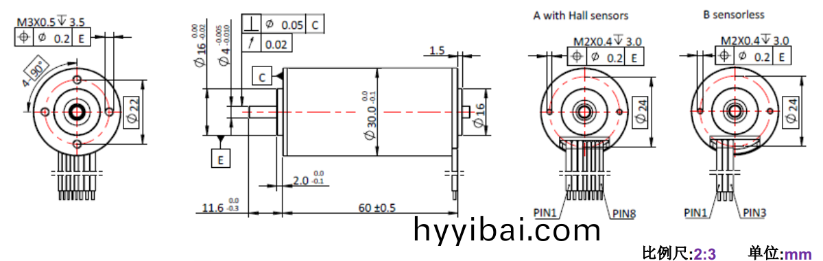 ECS-4P 3060 2對極空心桮無刷電機-萬至達電機