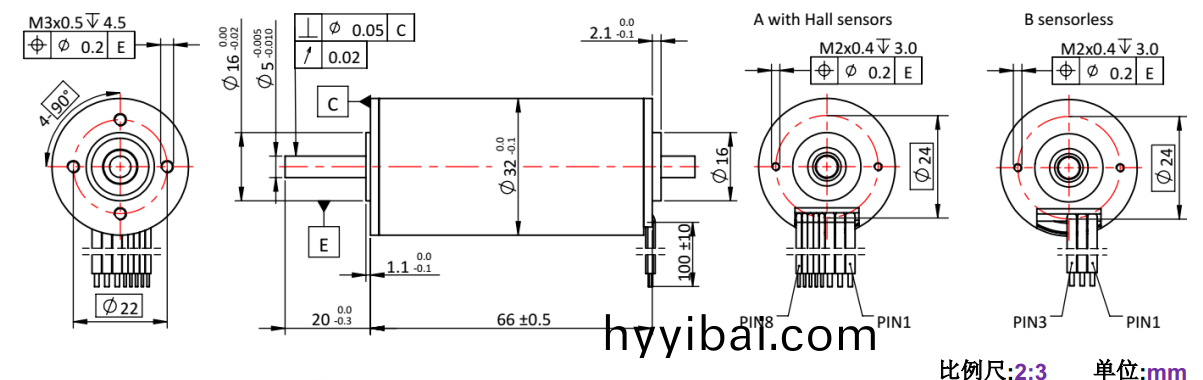 ECS-4P 3266 2對極空心桮(bei)無刷電機-萬至達電機